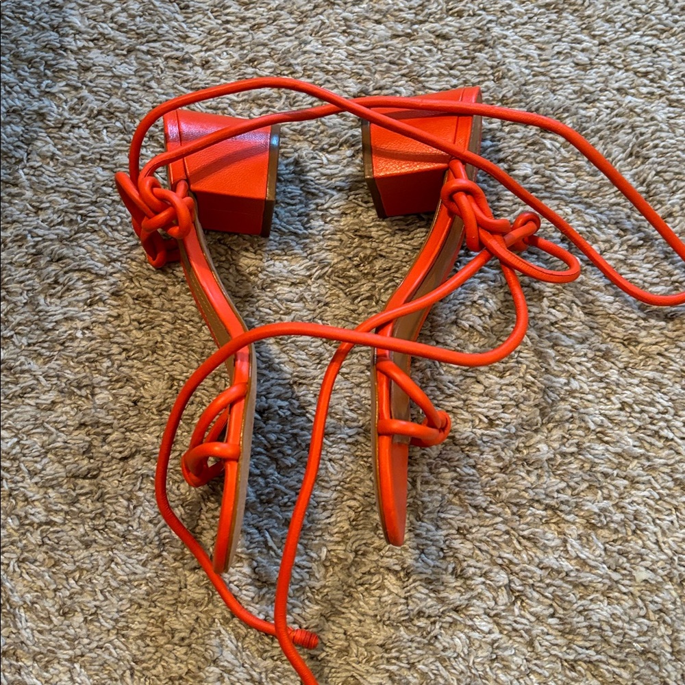 Schultz Mid Naps Leather Sandal Orange Like New View 3